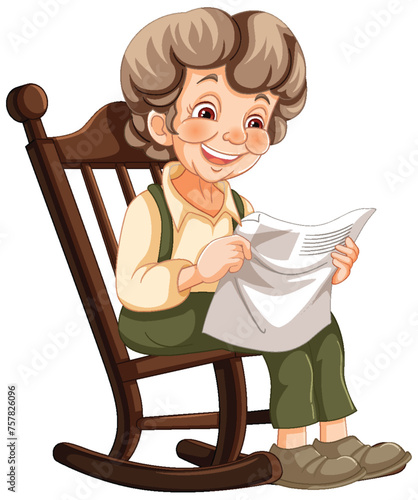 Happy senior lady enjoying literature at home