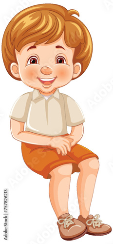 Cheerful young boy sitting, smiling brightly