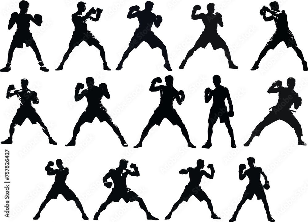Fototapeta premium boxing Man silhouette Bundle , kickbox silhouette, boxing gloves silhouette, kickboxing silhouette,