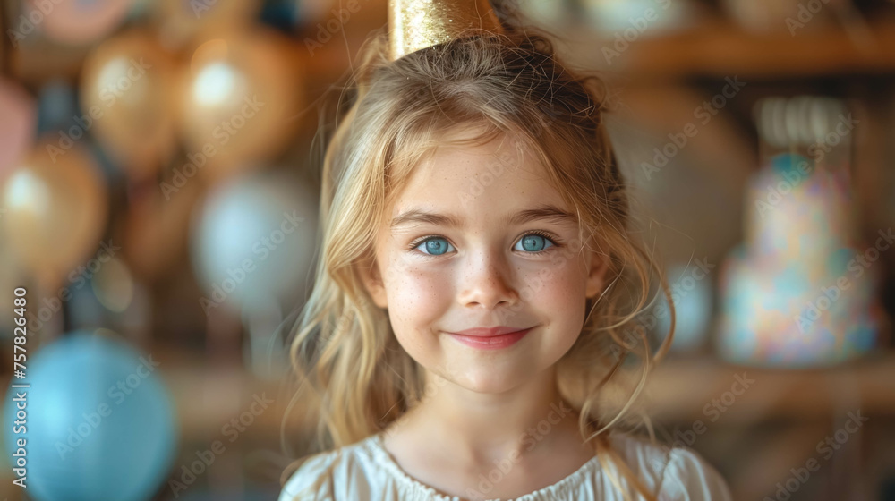 Portrait of a little girl wearing a party hat, Birthday concept. Portrait of a little girl wearing a party hat, Birthday concept.