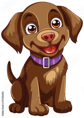 Cute brown dog smiling with a purple collar