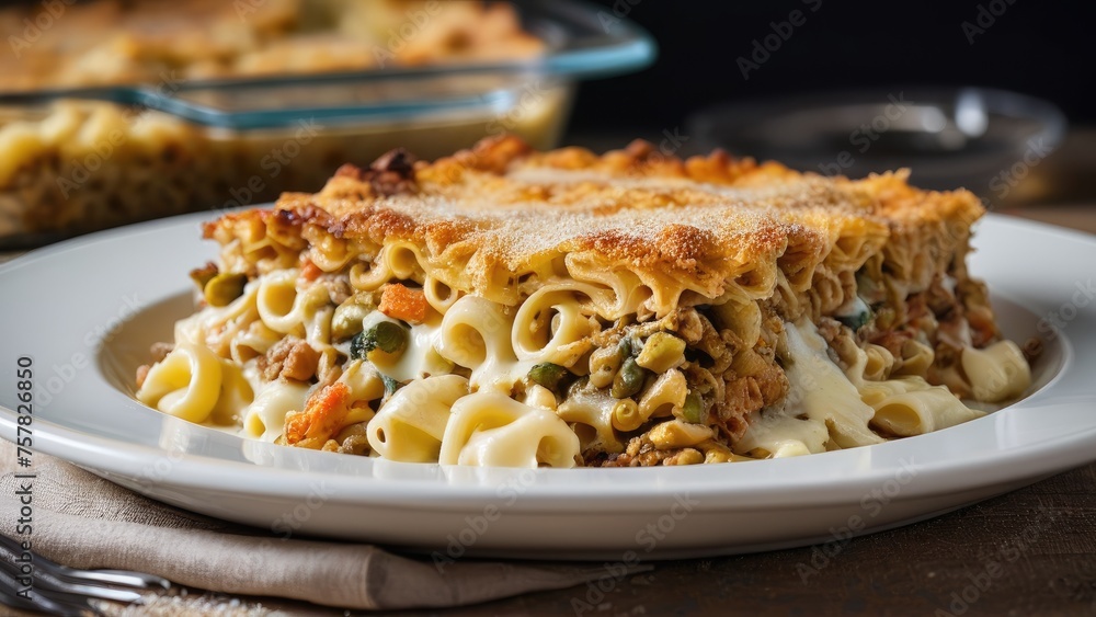 Fototapeta premium vegetable pastitsio with pasta and béchamel sauce.