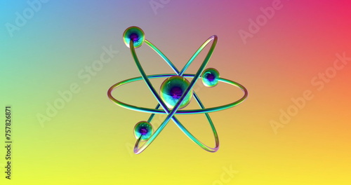 Image of atom model spinning over gradient vibrant background