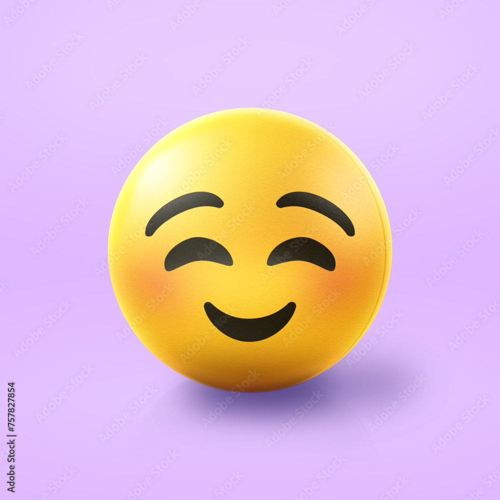 Fototapeta premium Happy smiling Emoji stress ball on shiny floor. 3D emoticon isolated.