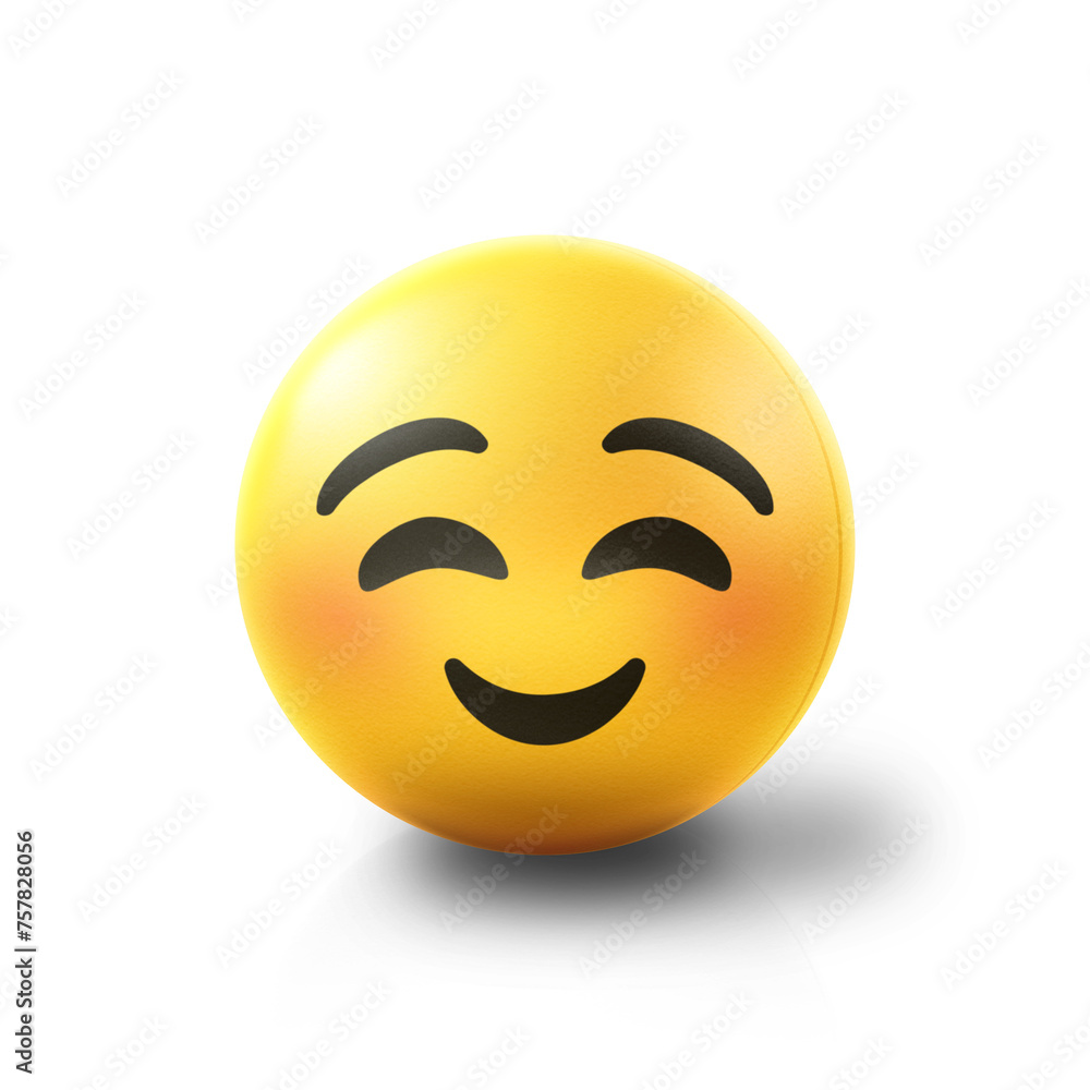 Fototapeta premium Happy smiling Emoji stress ball on shiny floor. 3D emoticon isolated.