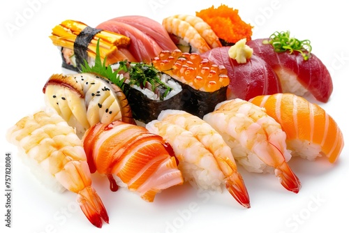 Delicious sushi isolated on white background Generative Ai 