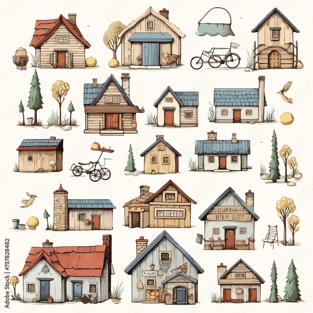 Quirky Country Retreats Clipart Clipart isolated on w