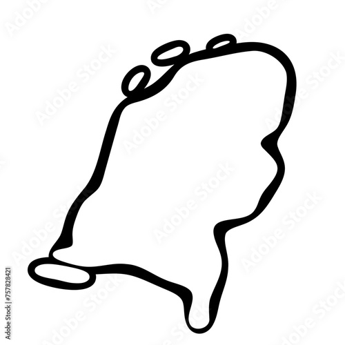 Netherlands country simplified map. Black ink smooth outline contour on white background. Simple vector icon