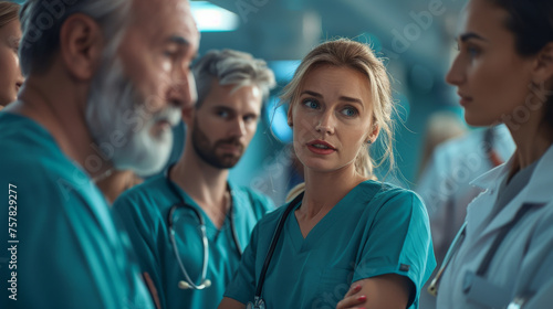 A group of doctors are standing around talking to each other