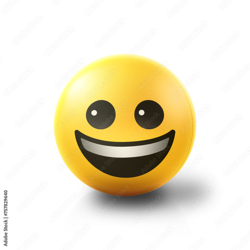 Happy smiling Emoji stress ball on shiny floor. 3D emoticon isolated. Happy smiling Emoji stress ball on shiny floor. 3D emoticon isolated.
