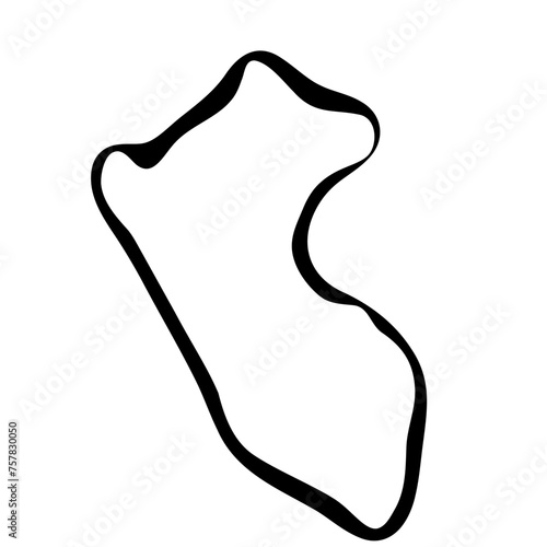 Peru country simplified map. Black ink smooth outline contour on white background. Simple vector icon