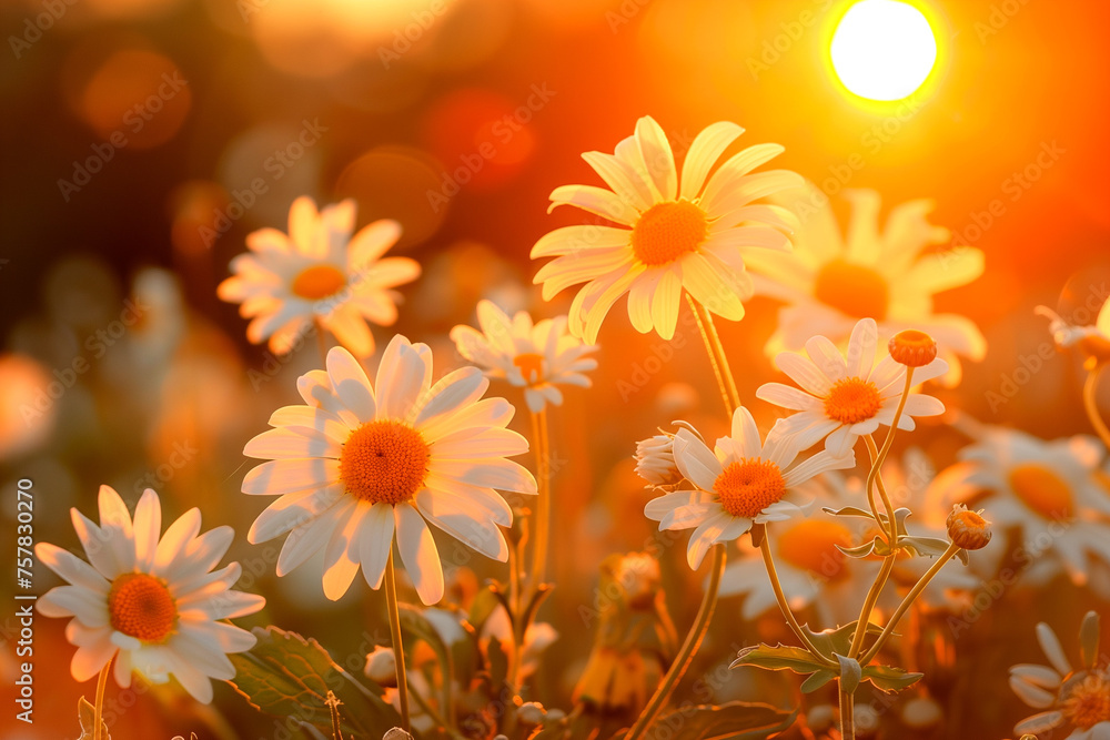 large daisies against the background of sunset