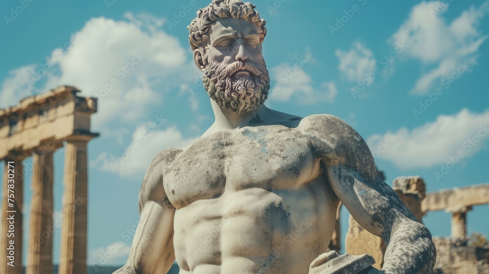 muscular stoic statue expressive look of confidence - obrazy, fototapety, plakaty 