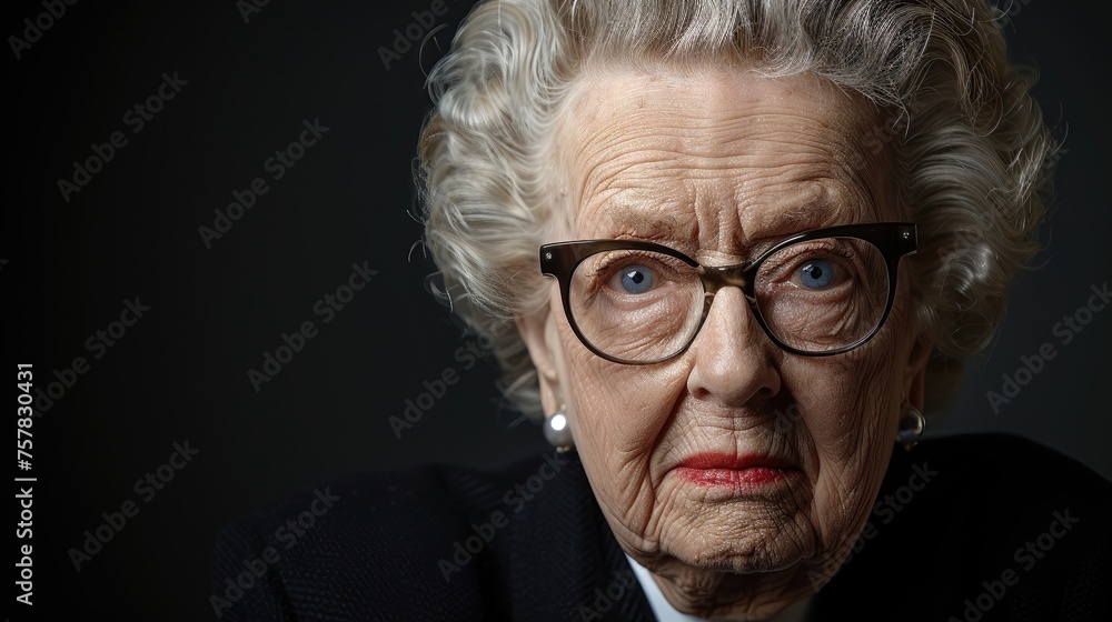 Dignified elderly woman with glasses against a dark background. Dignified elderly woman with glasses against a dark background.