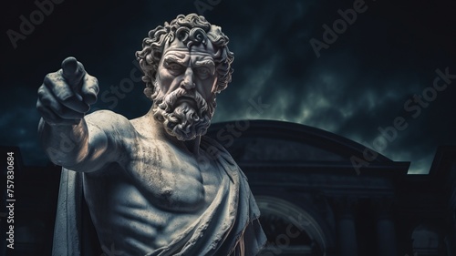 An image of an ancient Greek philosopher statue deeply