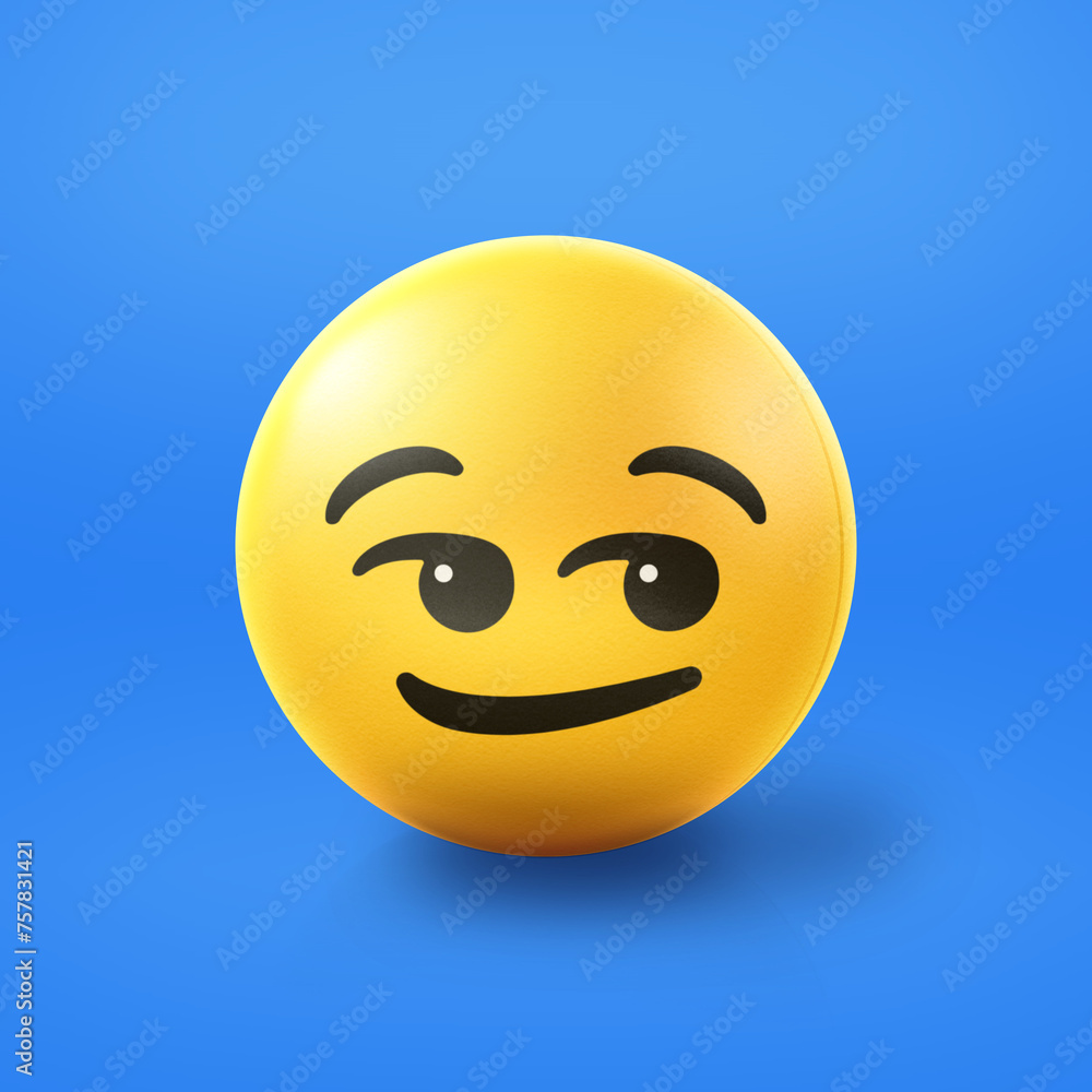 Fototapeta premium Smirking suggestively Emoji stress ball on shiny floor. 3D emoticon isolated.