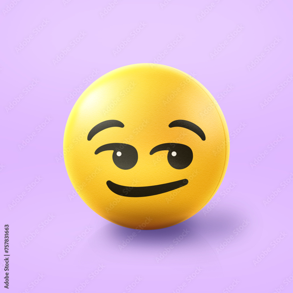 Smirking suggestively Emoji stress ball on shiny floor. 3D emoticon isolated. Smirking suggestively Emoji stress ball on shiny floor. 3D emoticon isolated.