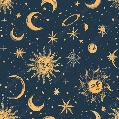 seamless pattern with stars and moon