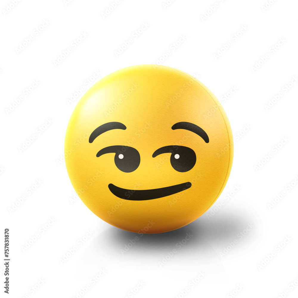 Smirking suggestively Emoji stress ball on shiny floor. 3D emoticon isolated. Smirking suggestively Emoji stress ball on shiny floor. 3D emoticon isolated.