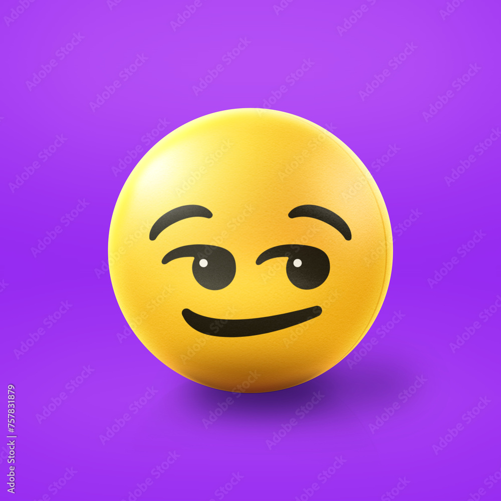 Fototapeta premium Smirking suggestively Emoji stress ball on shiny floor. 3D emoticon isolated.