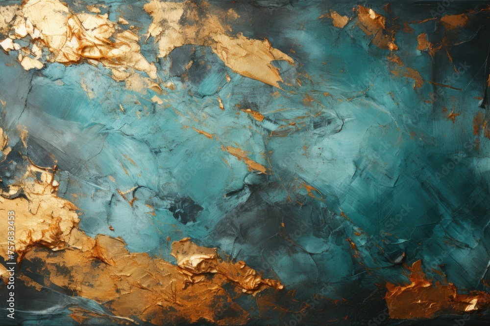Turquoise of Gold Textured Plaster used as a background texture of background vi, generative IA Turquoise of Gold Textured Plaster used as a background texture of background vi, generative IA