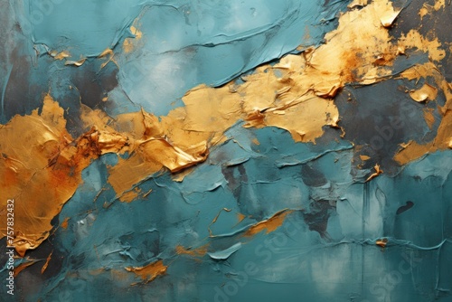 Turquoise of Gold Textured Plaster used as a background texture of background vi, generative IA