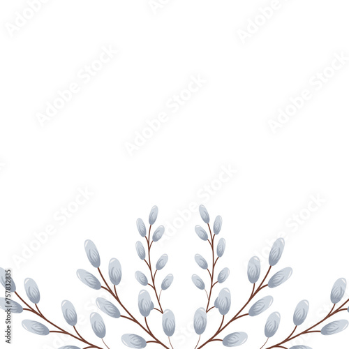 a poster for the Easter holiday, namely willow branches located at the bottom of the poster, for Easter cards, banners or posters