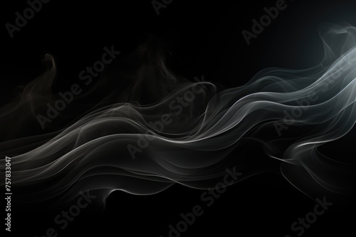 Texture, black smoke movement in black background with copy space to write the t, generative IA