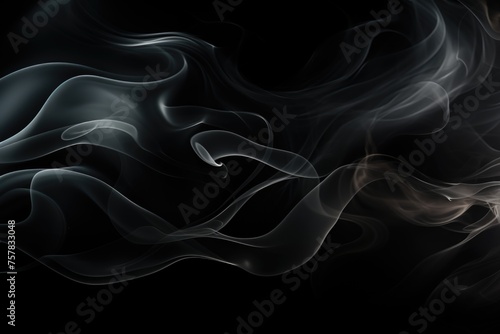 Texture, black smoke movement in black background with copy space to write the t, generative IA