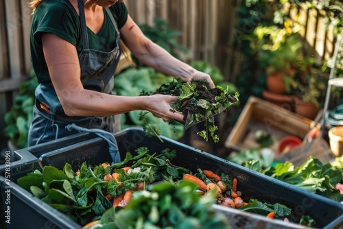 Composting kitchen vegetable scraps food waste for recycling, environmentally responsible compost