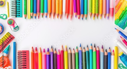Back to School: Colorful Group of School Supplies on White Background - Isolated Objects for a Perfect Stationery Shot