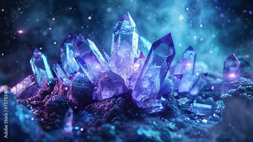 Purple Crystals in Space: A Celestial Sapphire. Generative AI photo