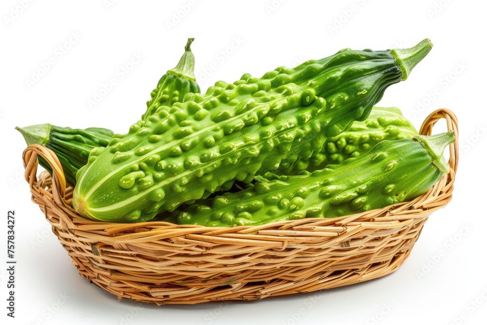 Bitter Gourd. Closeup of Edible Balsam Apple Melon Cut in Half isolated on White Background for Healthy Diet Bitter Gourd. Closeup of Edible Balsam Apple Melon Cut in Half isolated on White Background for Healthy Diet