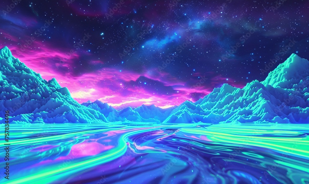 Purple Neon Night Sky: A Colorful, Vibrant, and Trendy Image for Adobe Stock Generative AI