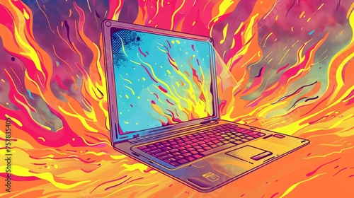 Fiery Laptop: A Burning Hot Monthly Event Generative AI photo