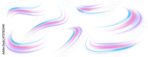 Neon stripes in the form of drill, turns and swirl. Vector pgn glitter light fire flare trace. Abstract image of speed motion on the road. 