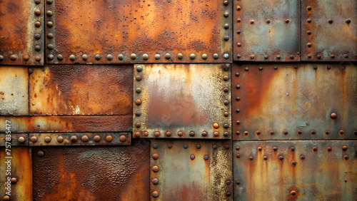 rusty sheet metal with rivets, steampunk background