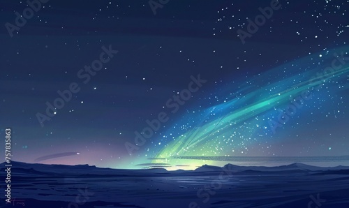 Glowing Night Sky with a Green Comet Generative AI © Riya
