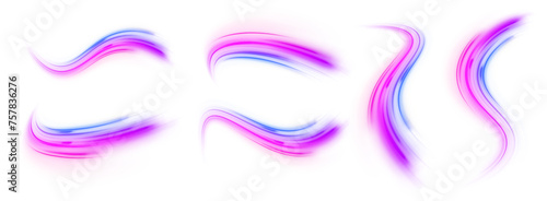 Light trail wave, fire path trace line, car lights, optic fiber and incandescence curve twirl. Racing cars dynamic flash effects city road with long exposure. Vector PNG.	
