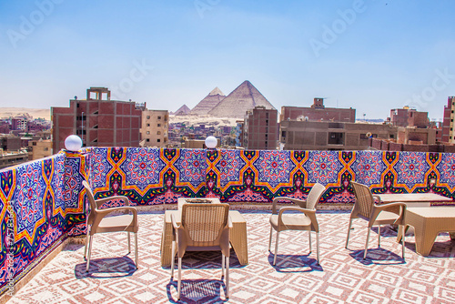 Roof Restaurant, with Abstarct Ramadan Khiamia texture, traditioanl and folklorean islamic decorative and artistic designs, shots taken in Cairo Egypt on 17 June 2019 photo