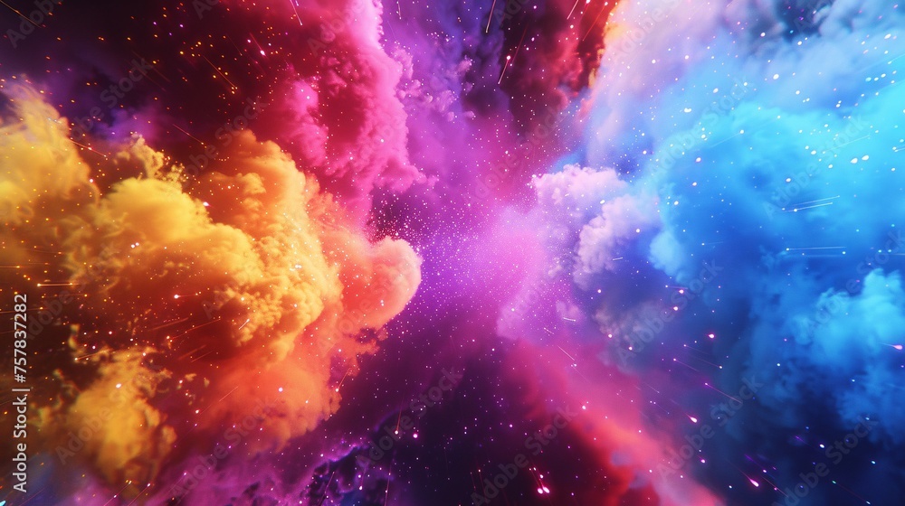 Purple and Blue Nebula with Pink and Yellow Clouds Generative AI - obrazy, fototapety, plakaty 