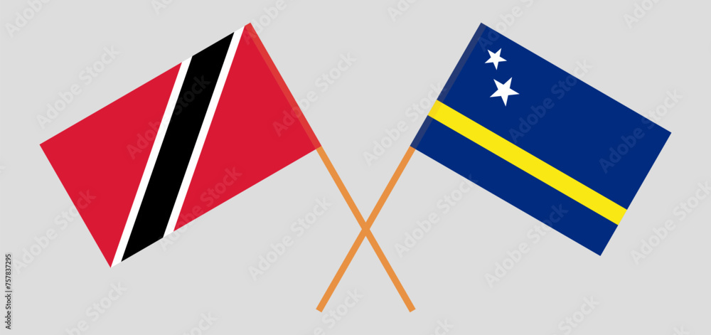 Crossed flags of Trinidad and Tobago and Country of Curacao. Official colors. Correct proportion