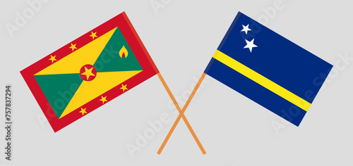 Crossed flags of Grenada and Country of Curacao. Official colors. Correct proportion