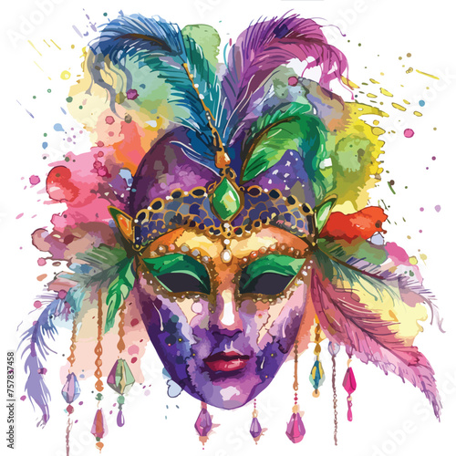 Watercolor Mardi Gras Clipart isolated on white background