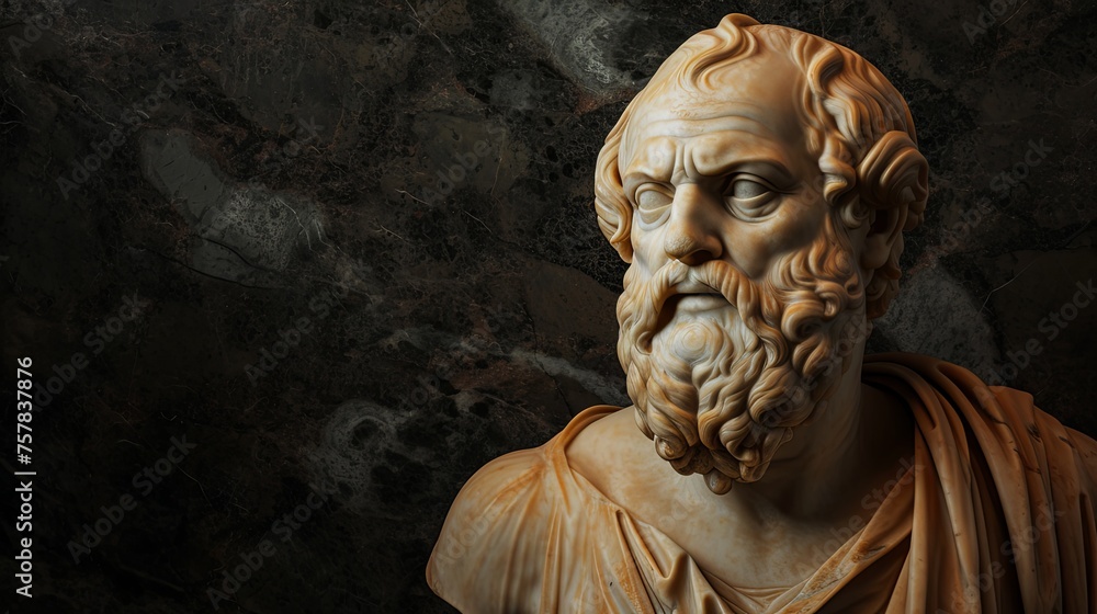 Minimalist Greek Philosopher Socrates Statue On Right - Black Texture Space