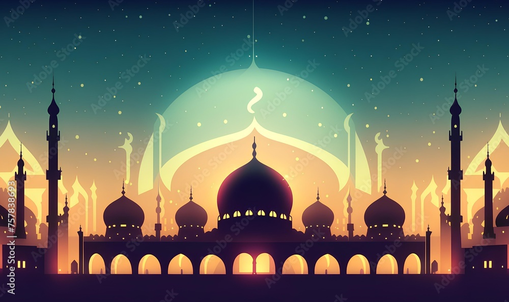 Minimalist Islamic Background, Minimalist Mosque Illustration with Space for Text