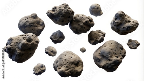 "Isolated Asteroids on White Background