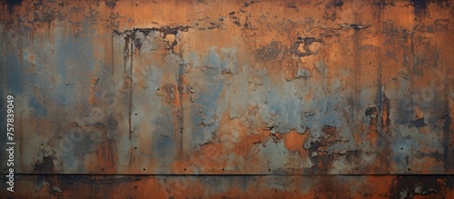 A close up of a weathered metal wall with a rusty brown hue, resembling a abstract painting with a landscapelike pattern embedded in the rectangular panels