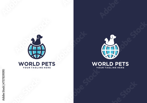 World Pet Logo Vector Design Template, Globe And Pet Logo. Emblem, Design Concept, Creative Symbol, Icon