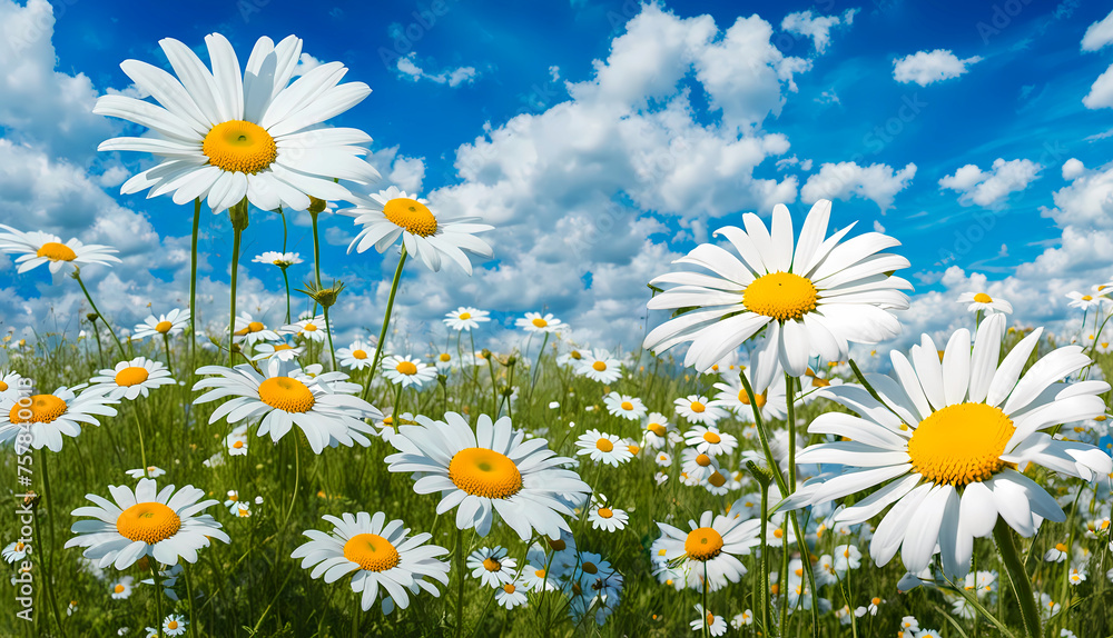 summer meadow with green grass and daisies, botanical background summer meadow with green grass and daisies, botanical background